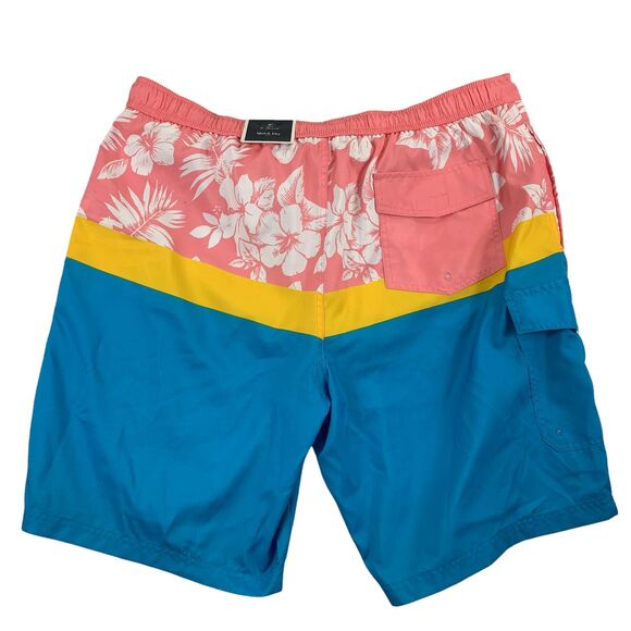 Club Room Mens Floral Striped Colorblock Cargo 9" Swim Trunks Pink Blue XL - Picture 3 of 5